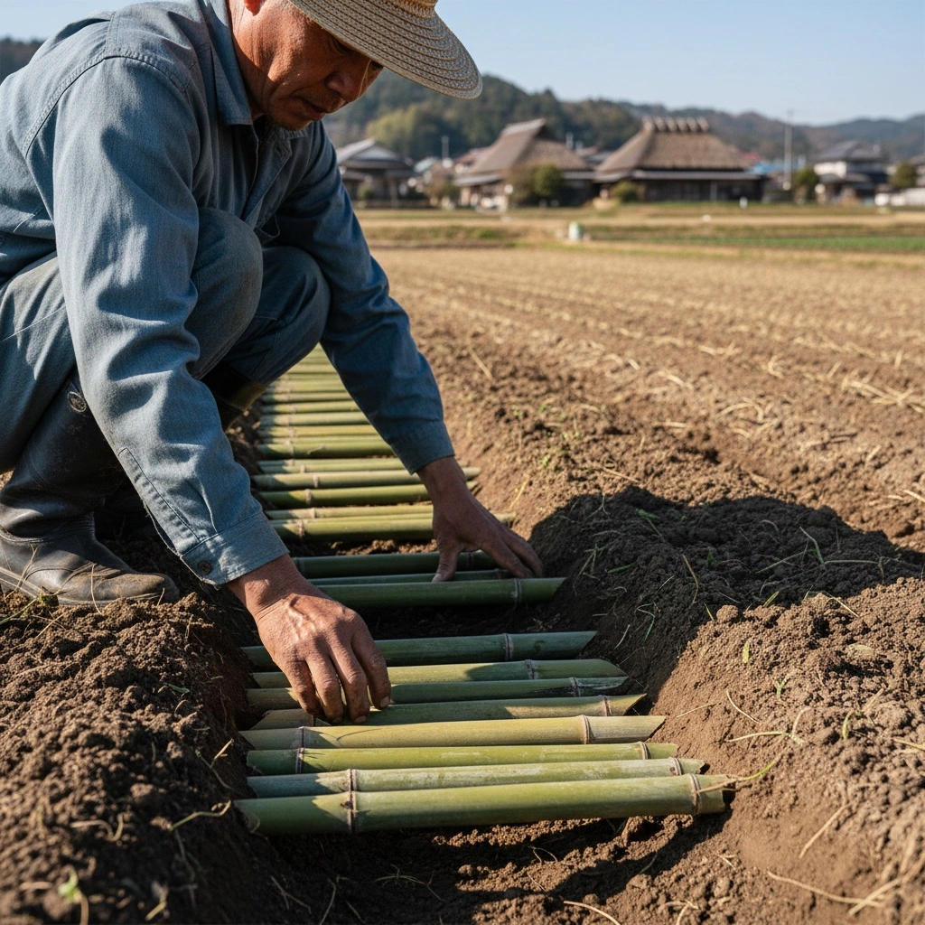 実践事例:竹を使った畝づくりの工程