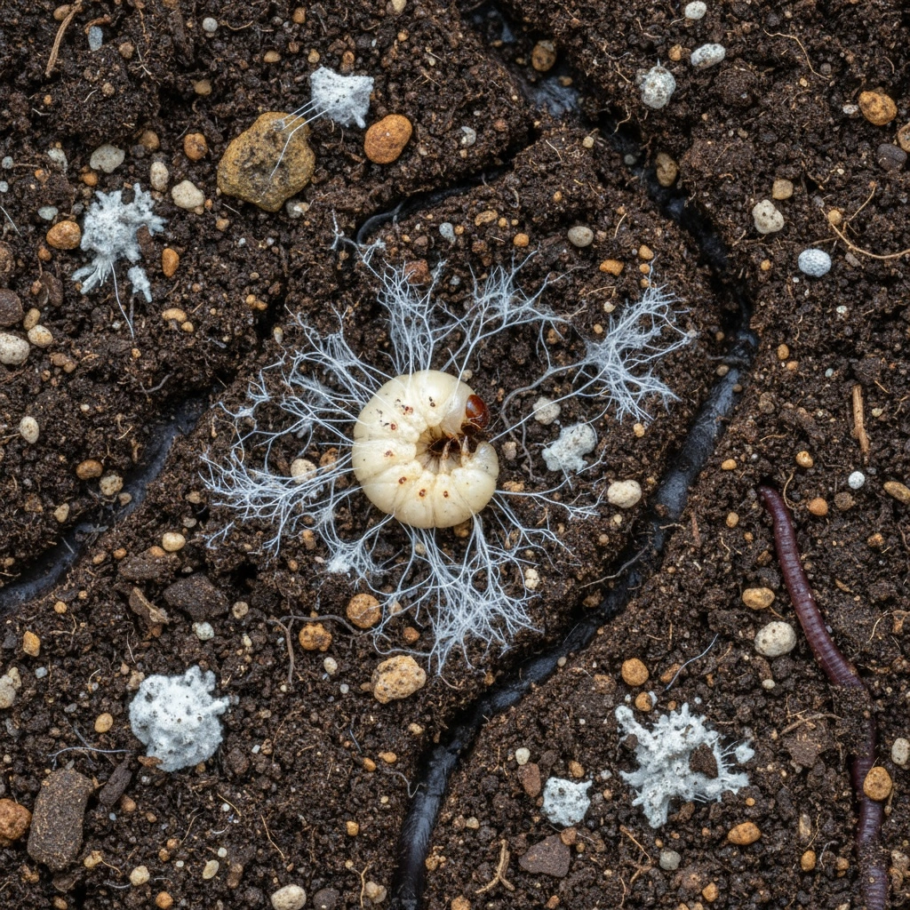 菌ちゃん農法での自然共生型コガネムシ調整法