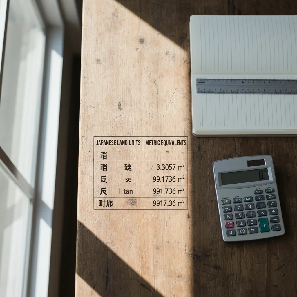 反・畝・町・坪の関係を理解する面積換算表