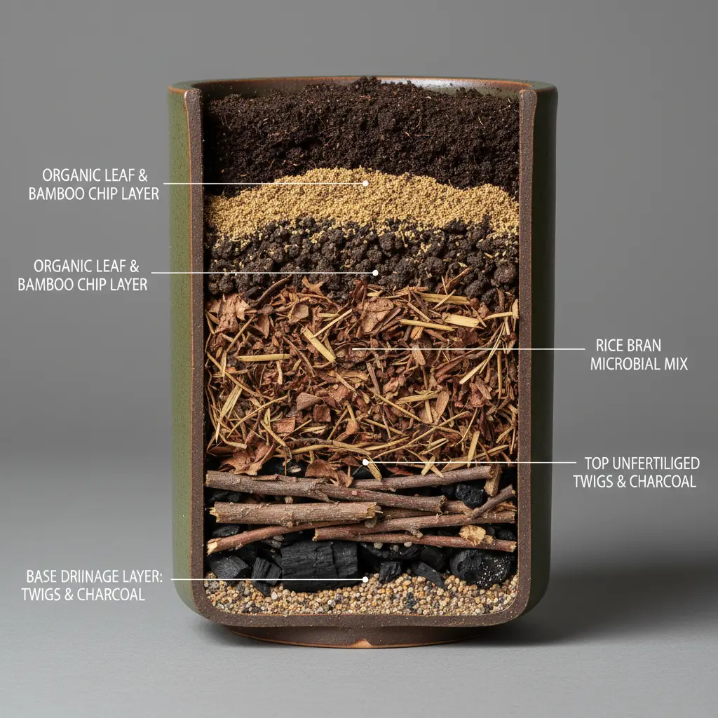 プランターサイズ別にみる菌ちゃん農法の層づくりと素材配分