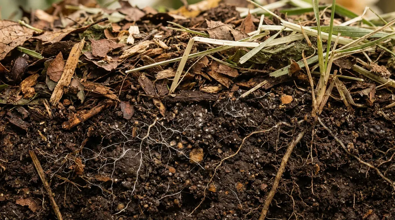 不耕起・マルチ管理による窒素飢餓維持と根圏微生物の安定共生